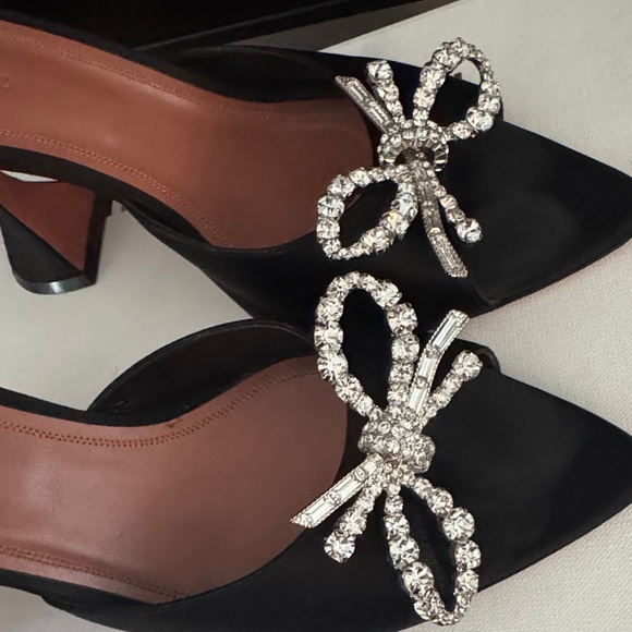 Amina Muaddi Black Heels with Crystal Bow - Picture 5 of 8